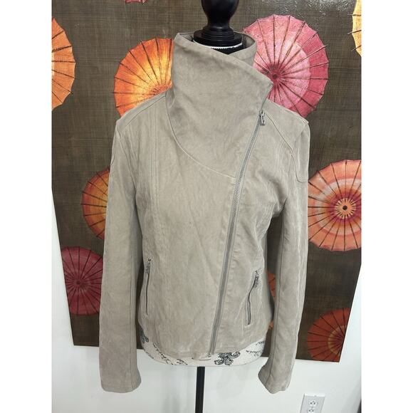 Miami Beige Jacket W/ Velvet Feeling Neck-warmer & Stretch Sides Urban Luxe Sz S - Picture 2 of 4